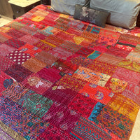 Silk Kantha Quilted Bedcover (Red)