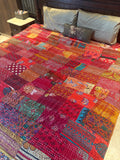 Silk Kantha Quilted Bedcover (Red)