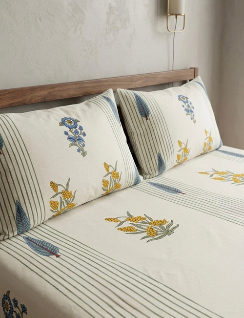 Percale Poppy Palm Jaipur Handblock Bedsheet