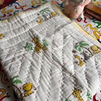 Jungle Babies Handblock Baby Quilt (Surgical Cotton)