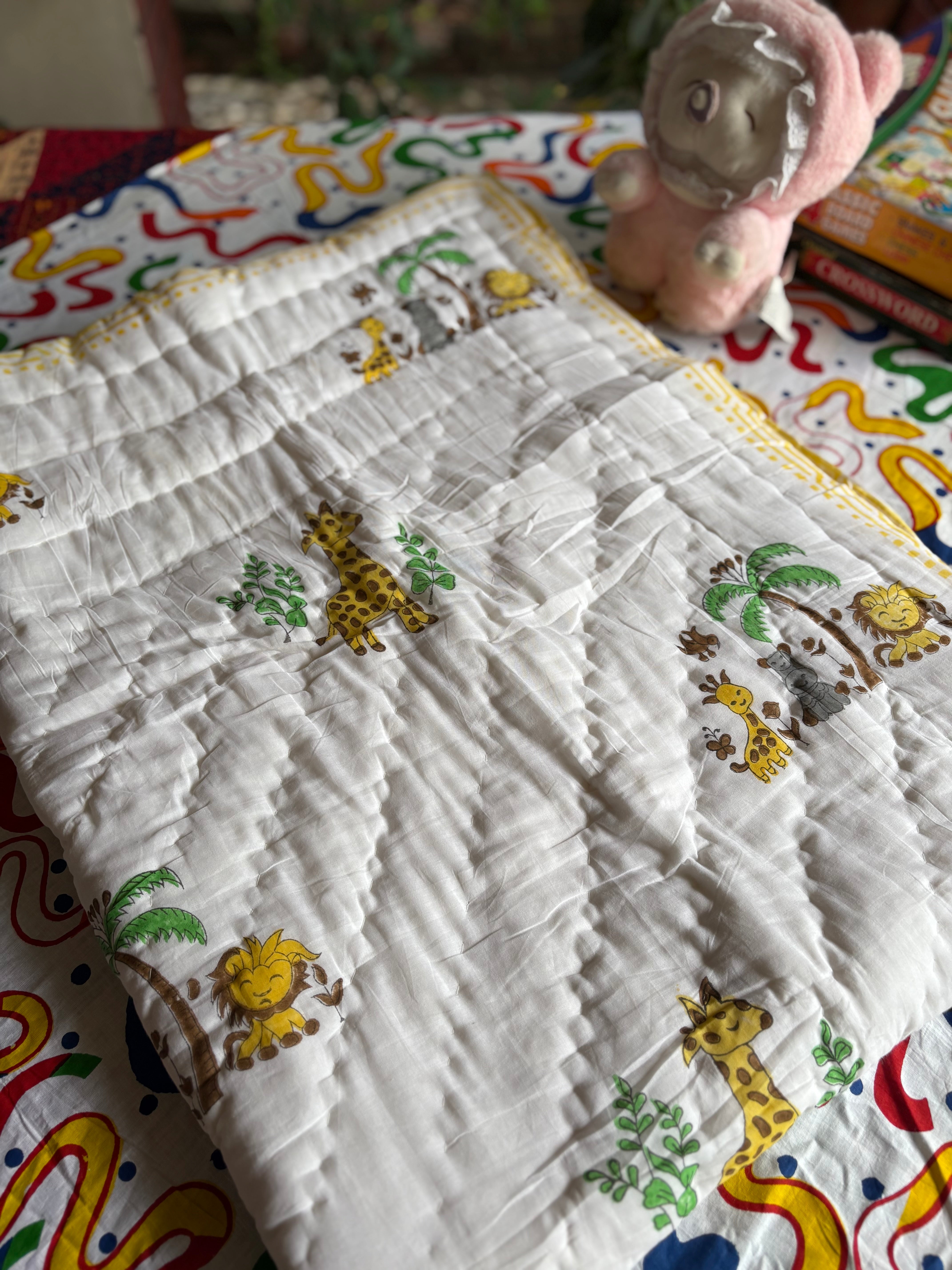 Jungle Babies Handblock Baby Quilt (Surgical Cotton)