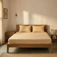 Dark Yellow Gingham Checks Cotton Bedsheet