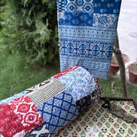 Hand Block Indigo Patchwork Bedsheet & Reversible Comforter Set | 100% Cotton Bedding Set
