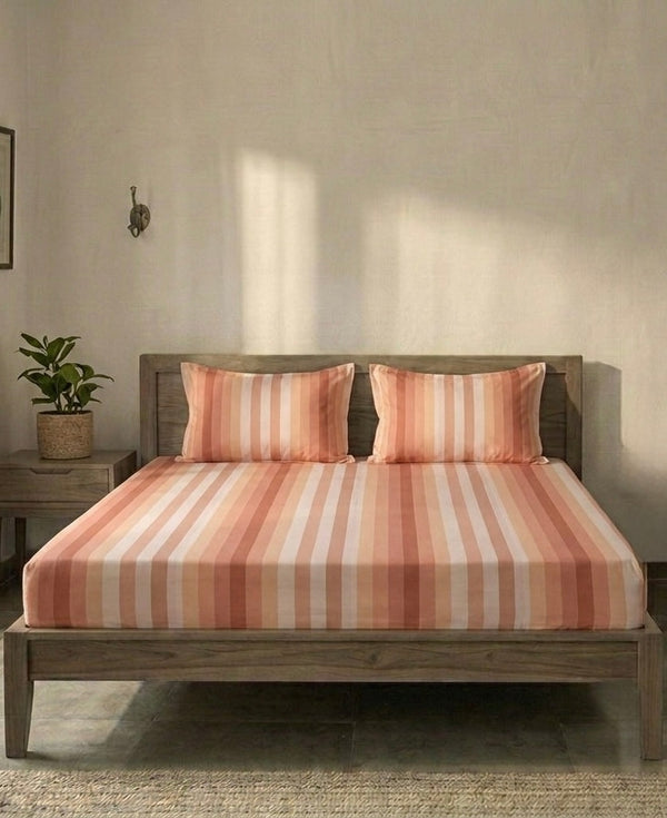 Peach Havana Stripes Cotton Bedsheet