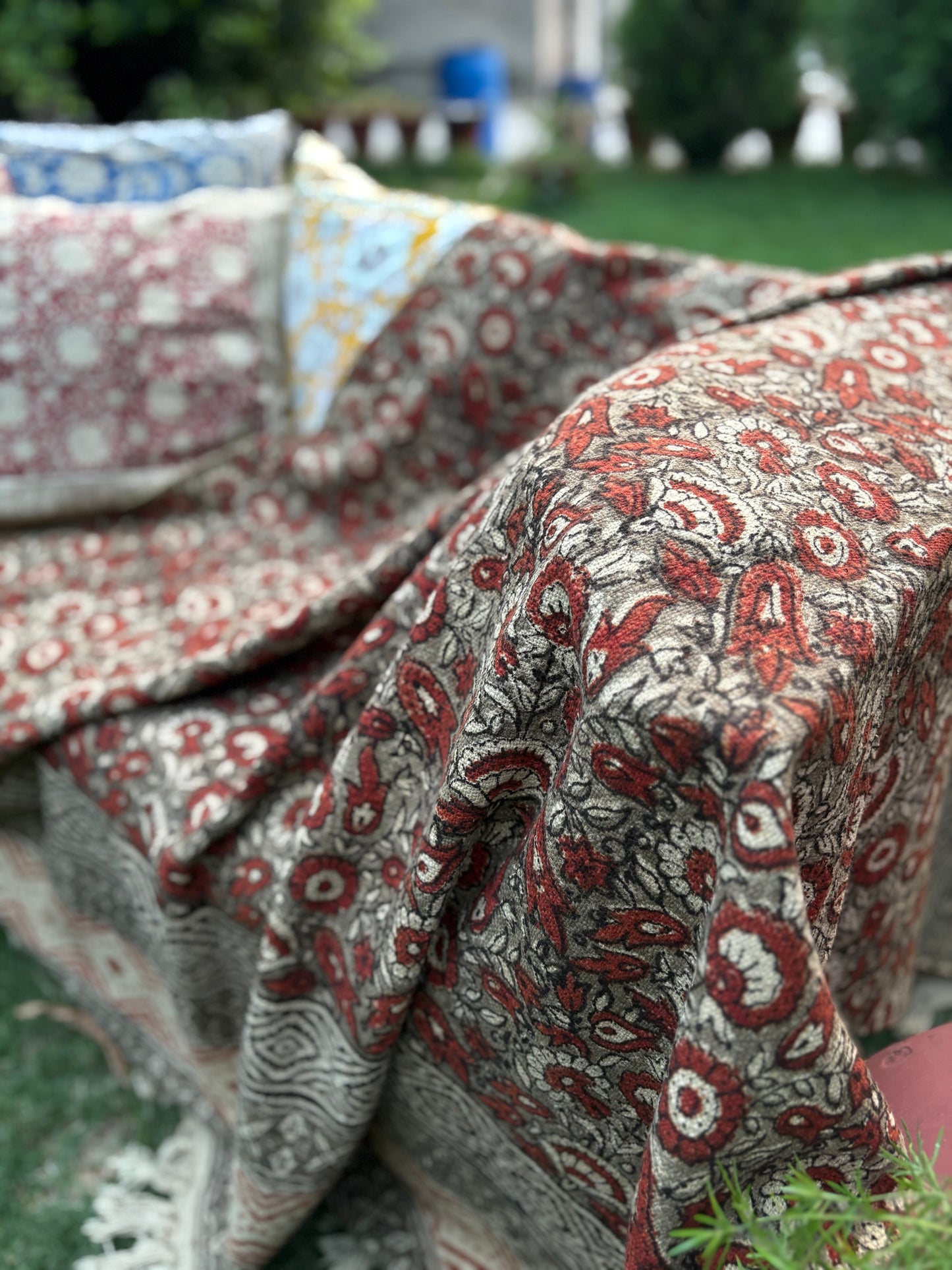 Hand Block Kalamkari Sofa Throw