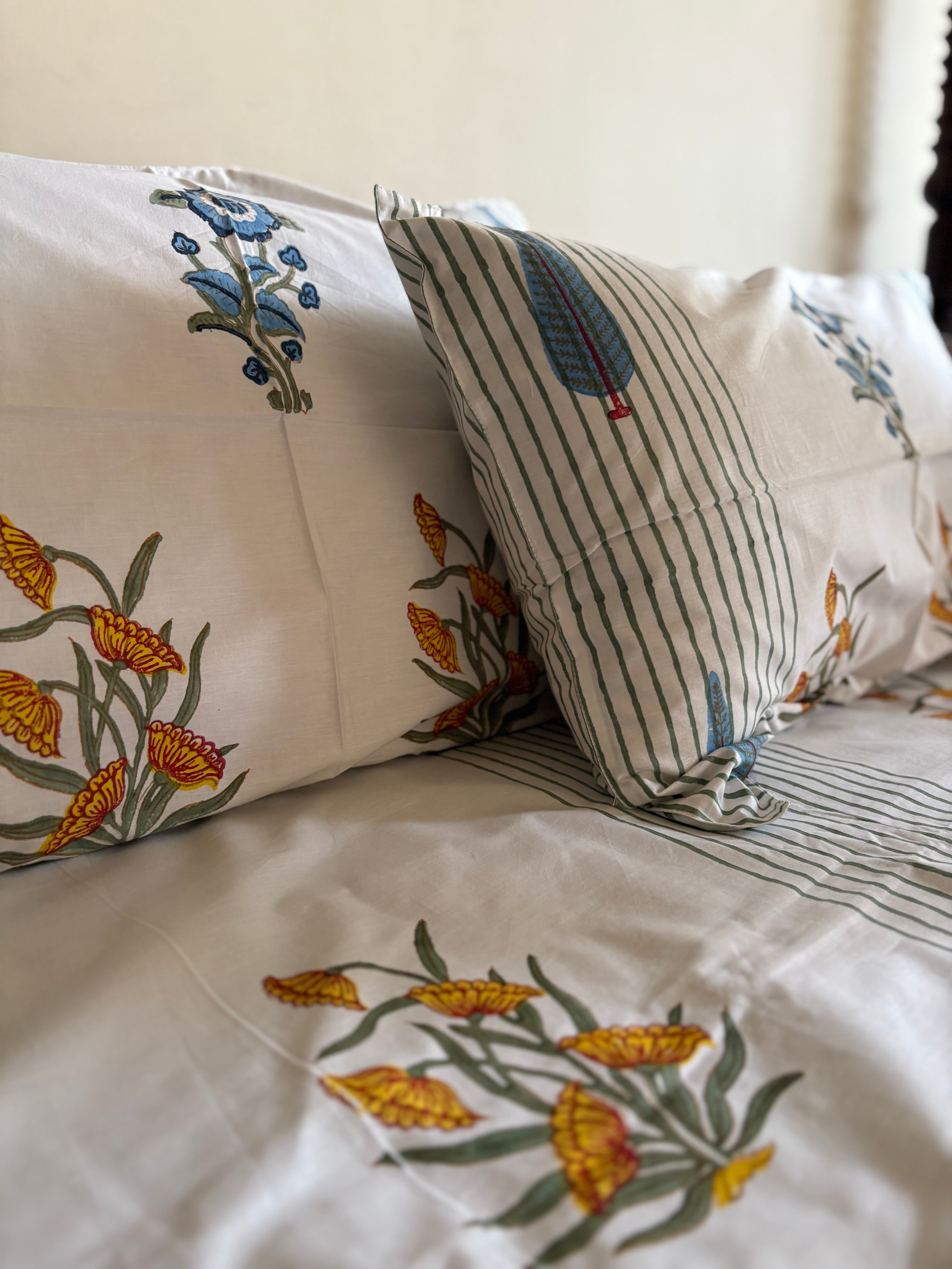 Percale Poppy Palm Jaipur Handblock Bedsheet
