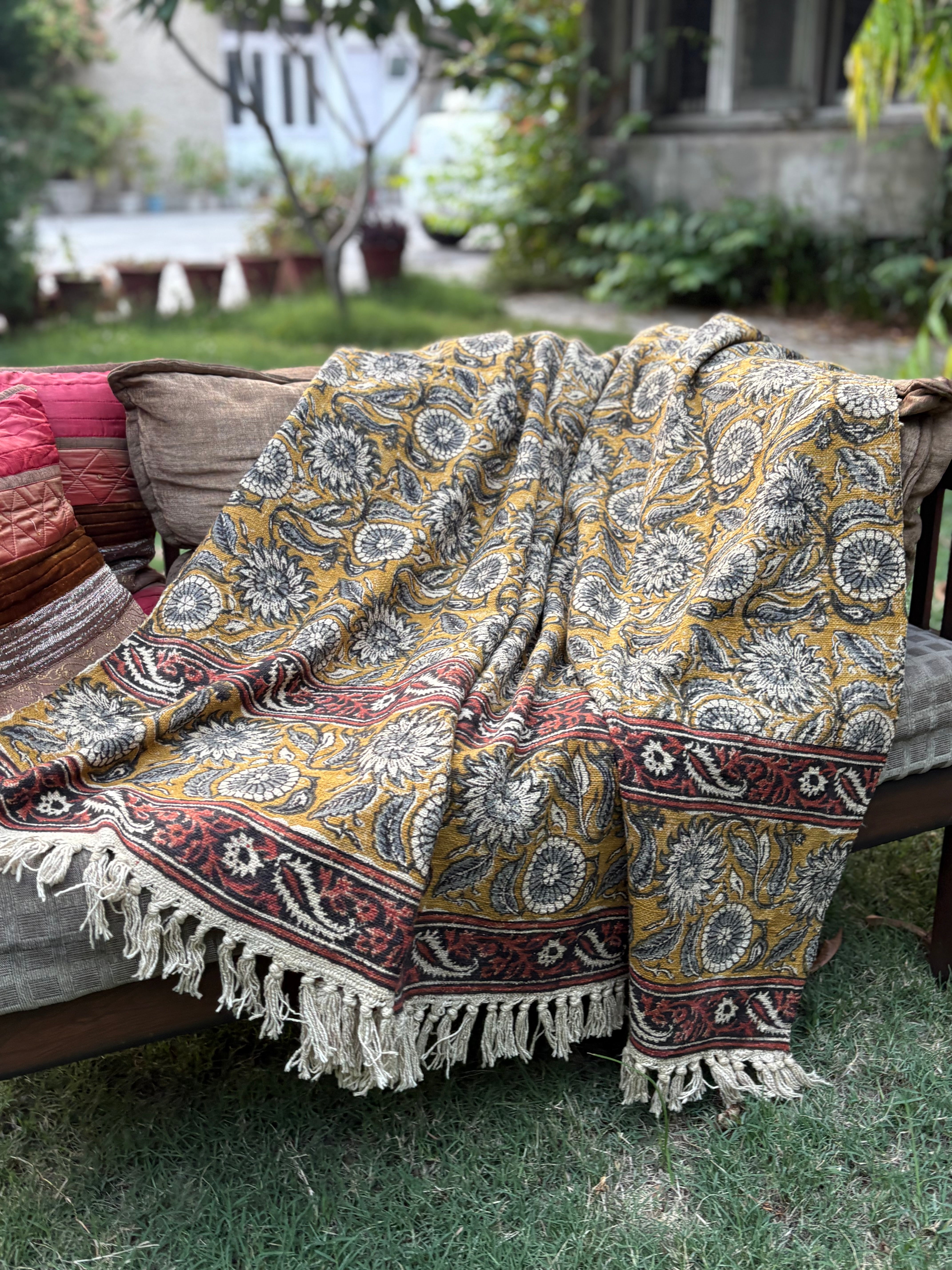 Hand Block Kalamkari Sofa Throw