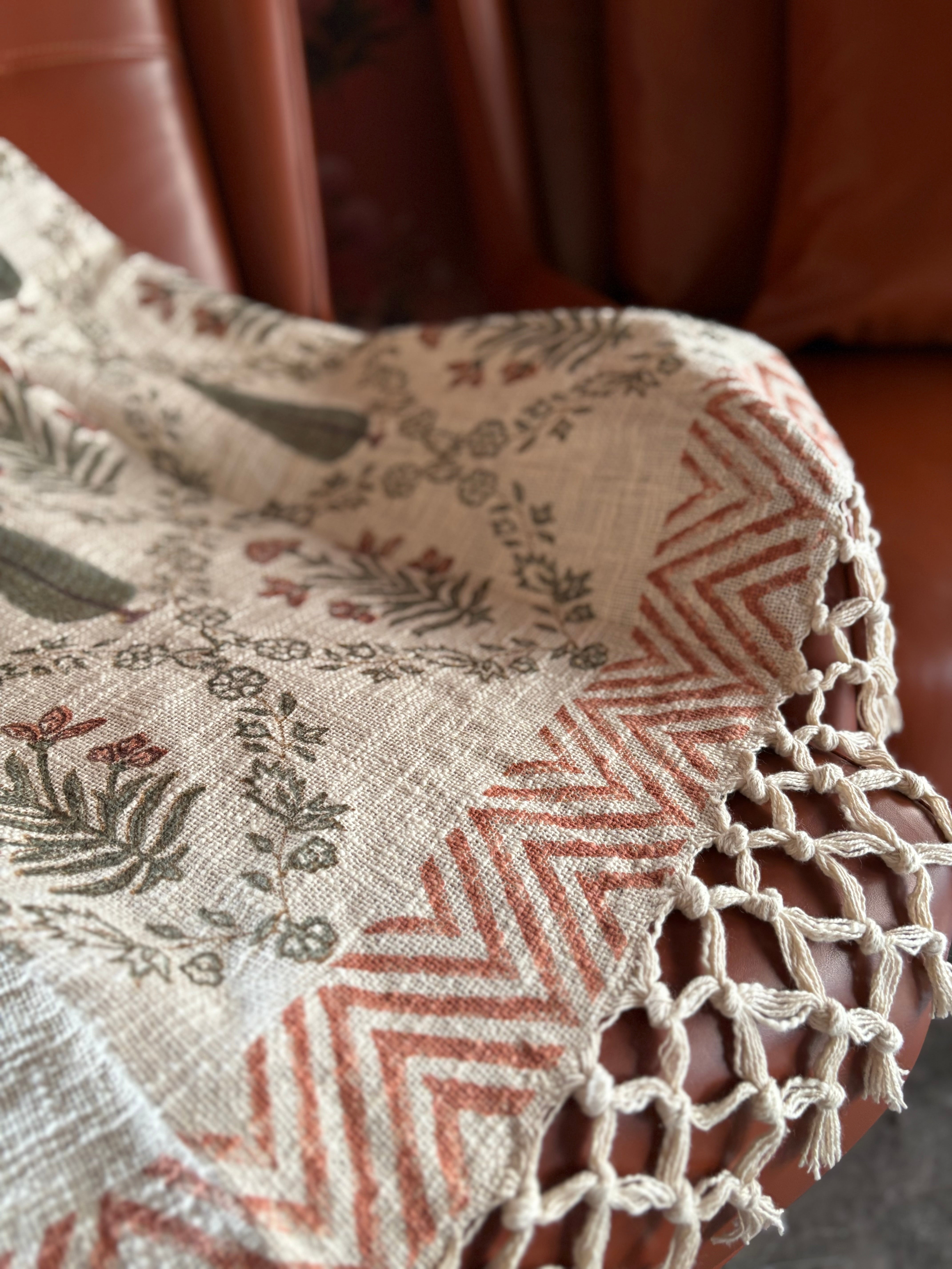 Premium Handblock Printed Sofa Throw & Mini-Bedcover