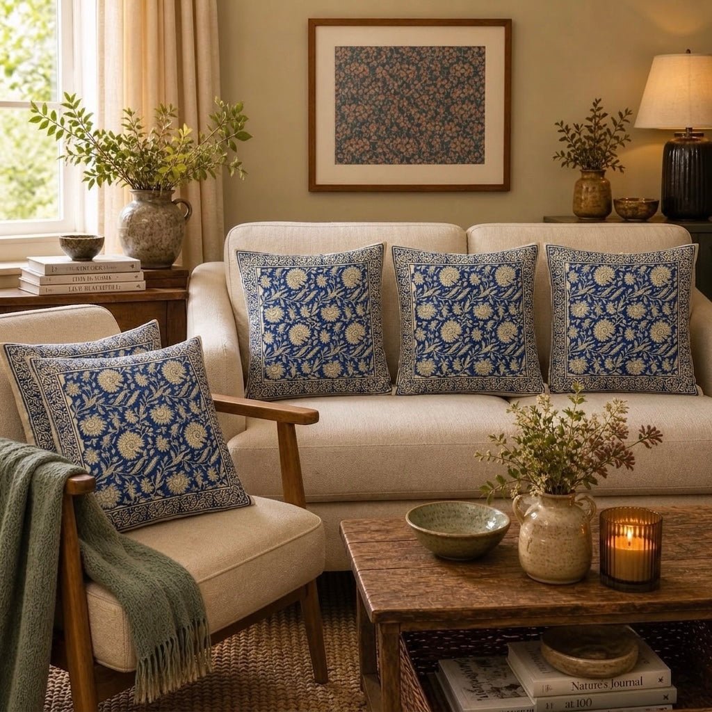 Hand Block Printed Cotton Cushion Covers Pair of 2| Jaipur Floral Pillow Covers