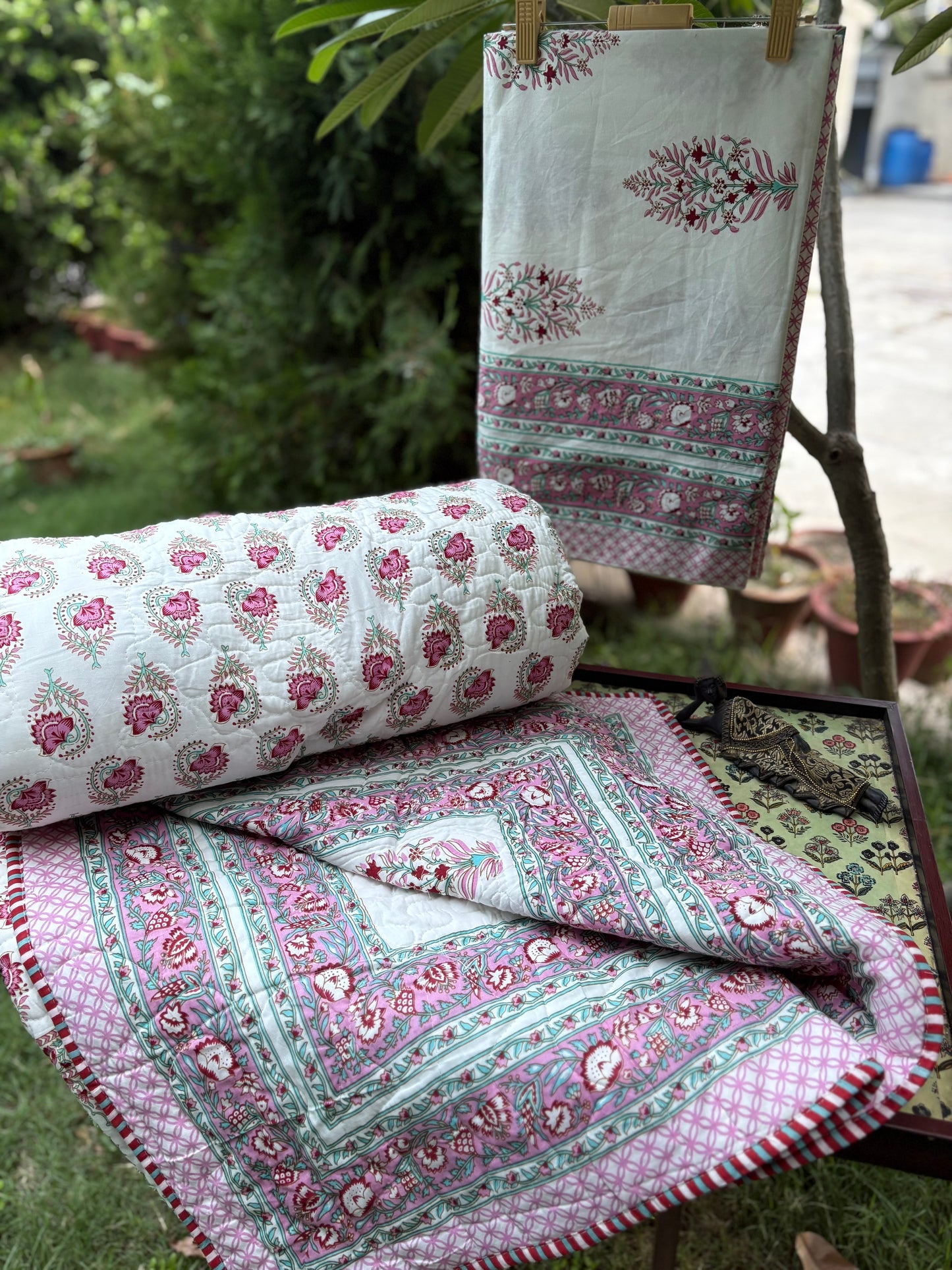 Hand Block Print Bedsheet & Reversible Comforter Set | 100% Cotton Bedding Set