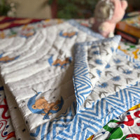 Sleepy Bear Handblock Baby Quilt (Surgical Cotton)