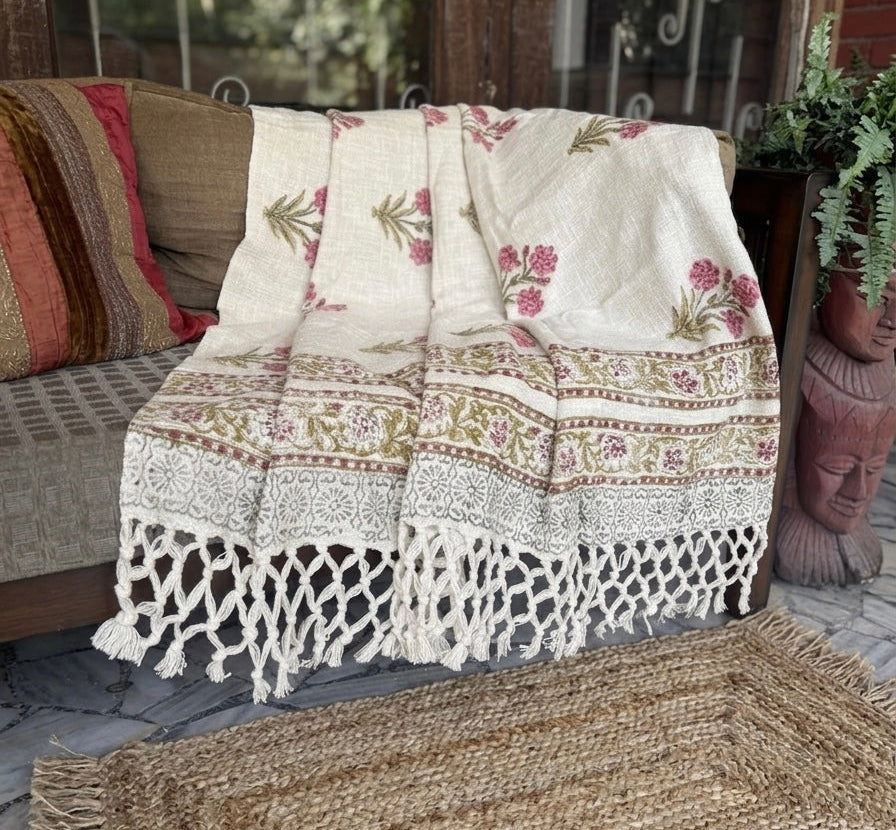 Handblock Printed Sofa Throw & Mini-Bedcover