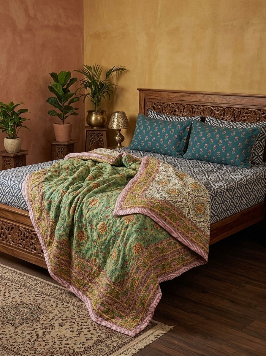 Handblock Double Bed Dohar (Mul Cotton) (90”x108”)