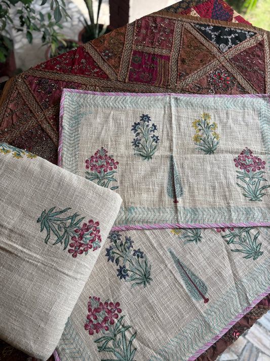 Rosa Hand Block Jute Bedcover