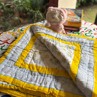 Yellow Penguin Handblock Baby Quilt (Surgical Cotton)
