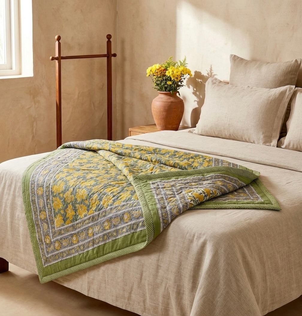 Handblock Double Bed Dohar (Mul Cotton) (90”x108”)