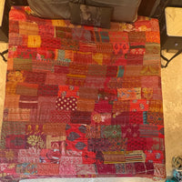 Silk Kantha Quilted Bedcover (Red)