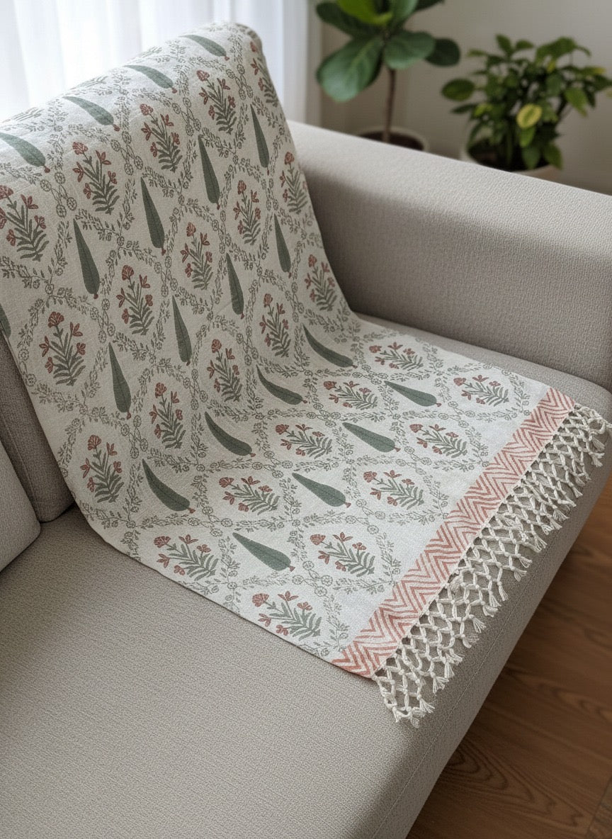 Premium Handblock Printed Sofa Throw & Mini-Bedcover