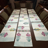 Hand Block Canvas Table Runner & 6 Mats Set