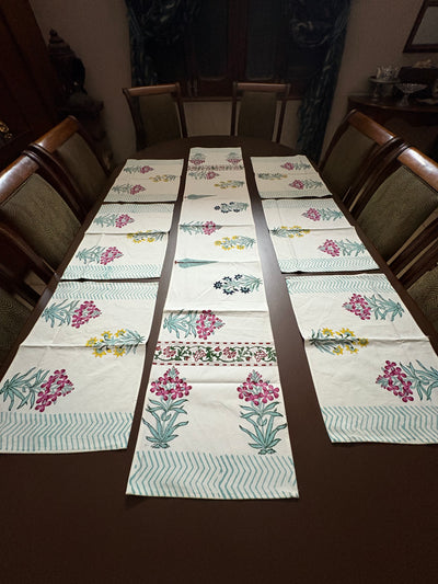 Hand Block Canvas Table Runner & 6 Mats Set