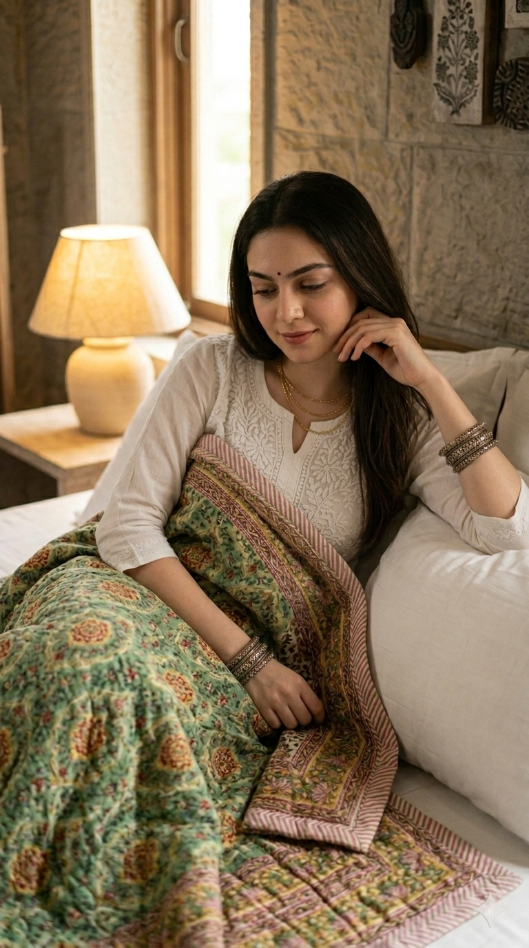Handblock Double Bed Dohar (Mul Cotton) (90”x108”)