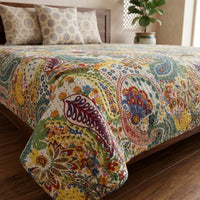 Paisley Pop Kantha Quilted Bedcover