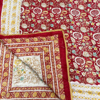 Red Pomegranate Block Printed Reversible Cotton Quilt (Razai)