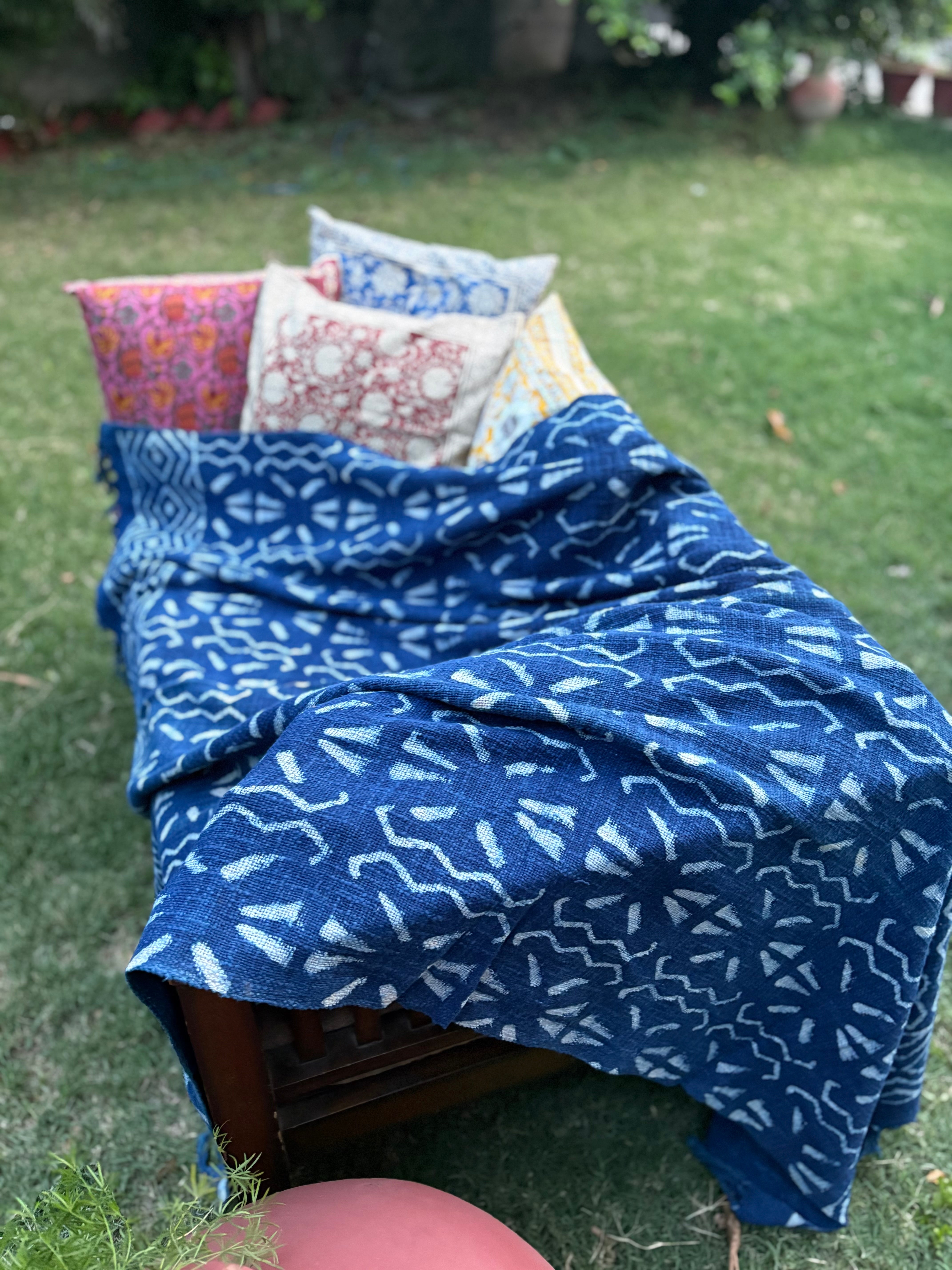 Hand Block Indigo Sofa Throw