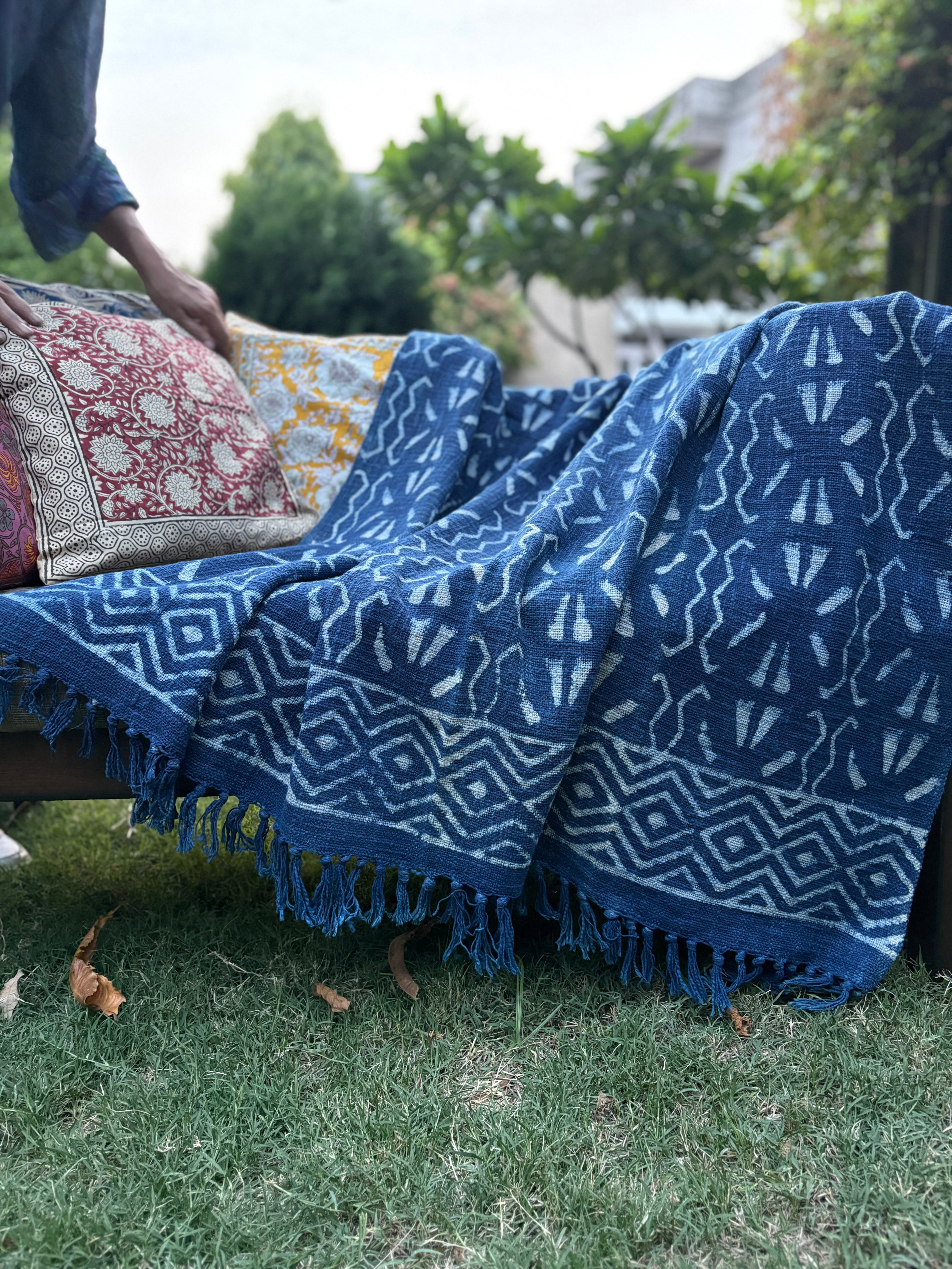 Hand Block Indigo Sofa Throw