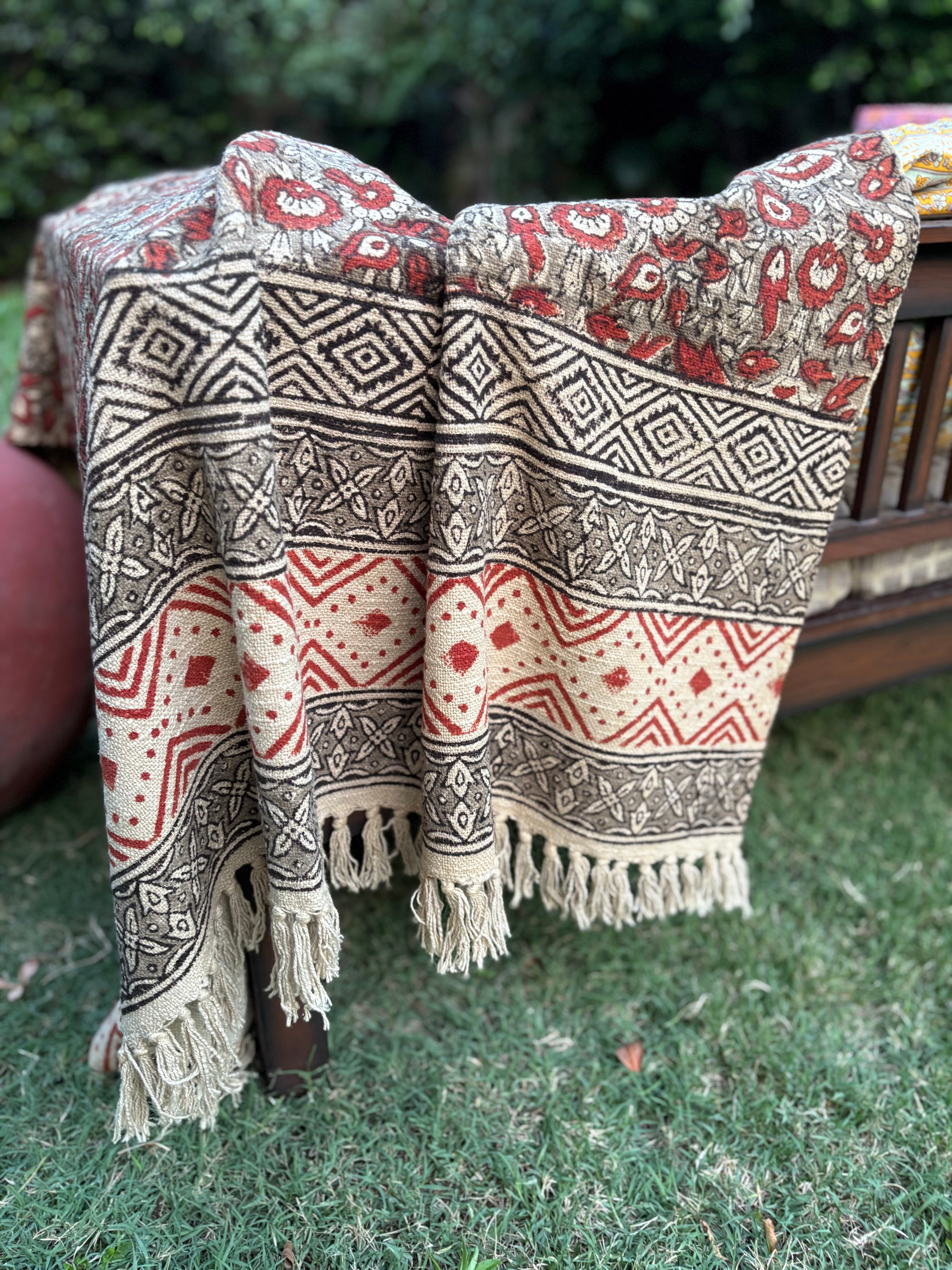 Hand Block Kalamkari Sofa Throw