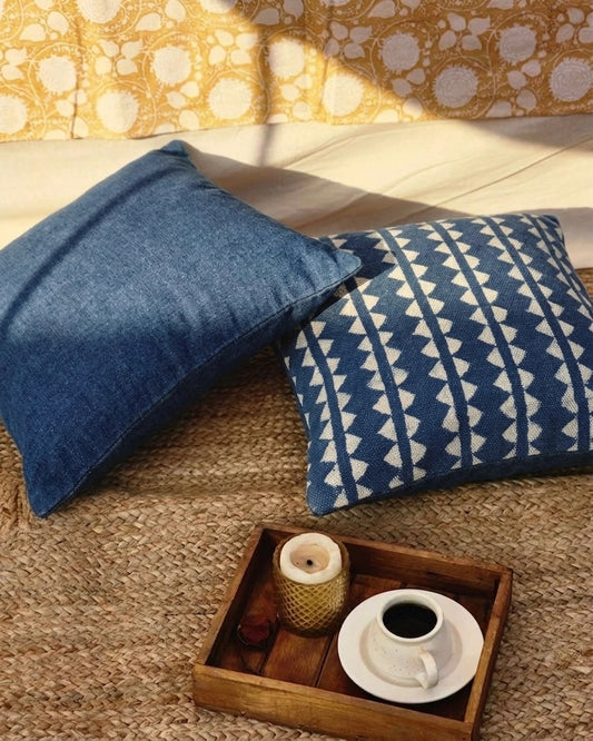Indigo Denim Handblock Cushion Cover
