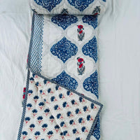 Jaal Buta Block Printed Reversible Cotton Quilt (Razai)