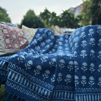 Hand Block Printed Indigo Sofa Throw