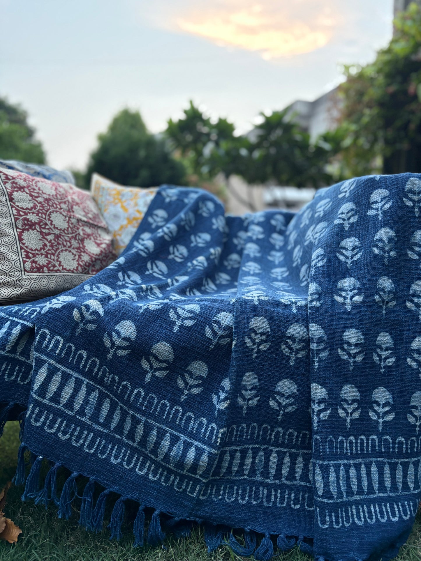 Hand Block Printed Indigo Sofa Throw