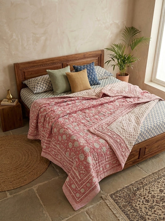 Baby Pink Block Printed Reversible Dohar