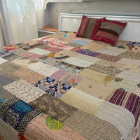 Silk Kantha Quilted Bedcover (Beige)