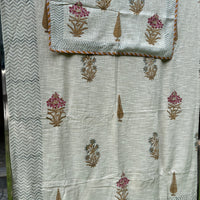 Poppy Hand Block Jute Bedcover