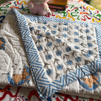 Sleepy Bear Handblock Baby Quilt (Surgical Cotton)