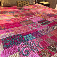 Silk Kantha Quilted Bedcover (Magenta)