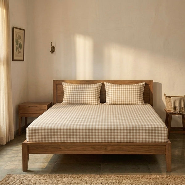Lime Yellow Gingham Checks Cotton Bedsheet