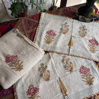 Poppy Hand Block Jute Bedcover