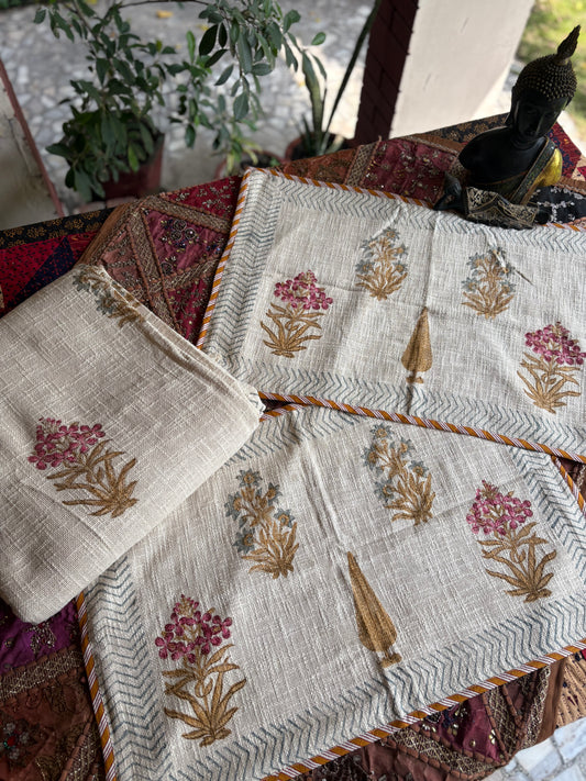 Poppy Hand Block Jute Bedcover