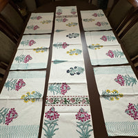 Hand Block Canvas Table Runner & 6 Mats Set