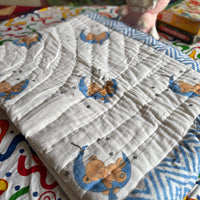 Sleepy Bear Handblock Baby Quilt (Surgical Cotton)