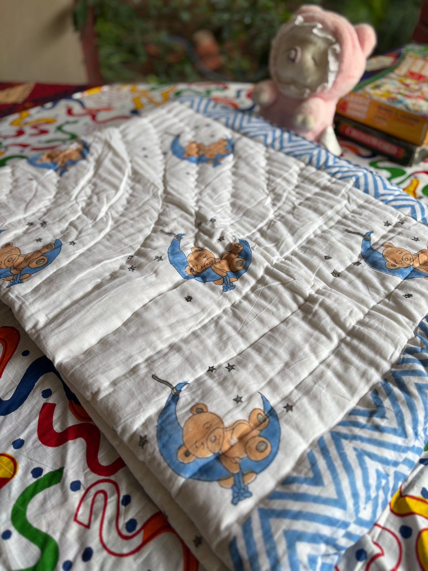 Sleepy Bear Handblock Baby Quilt (Surgical Cotton)