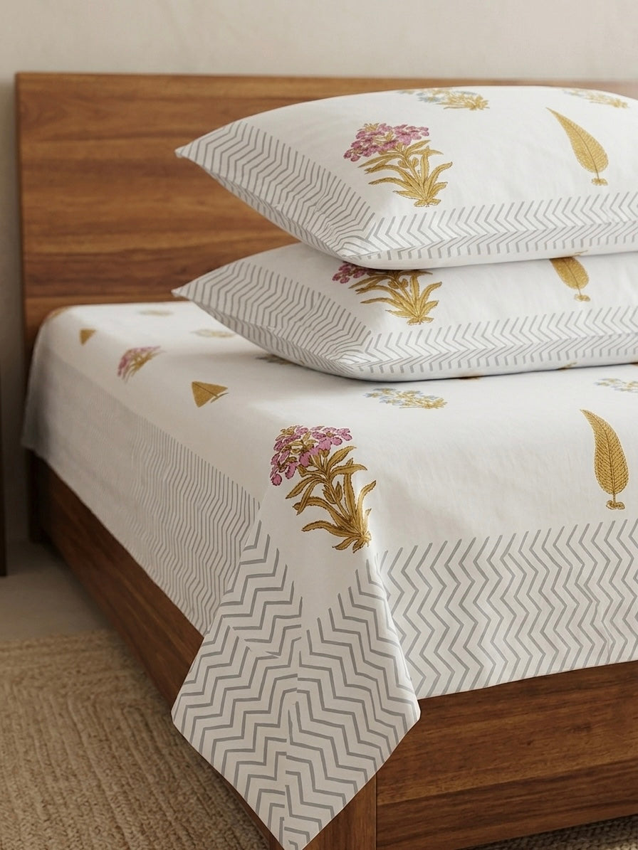 Percale Jaipuri Handblock printed bedsheet