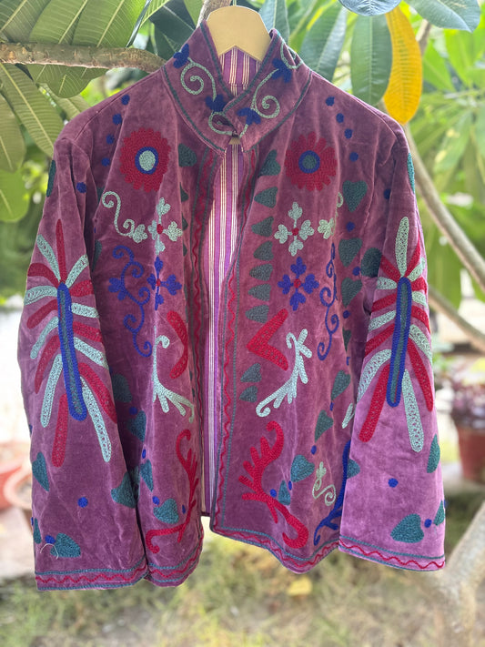 Peace Purple Hand Embroidered Suzani Jacket
