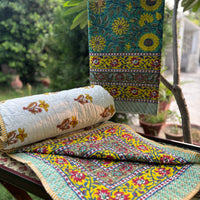 Hand Block Marigold Bedsheet & Reversible Comforter Set | 100% Cotton Bedding Set