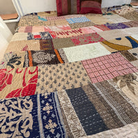 Silk Kantha Quilted Bedcover (Beige)