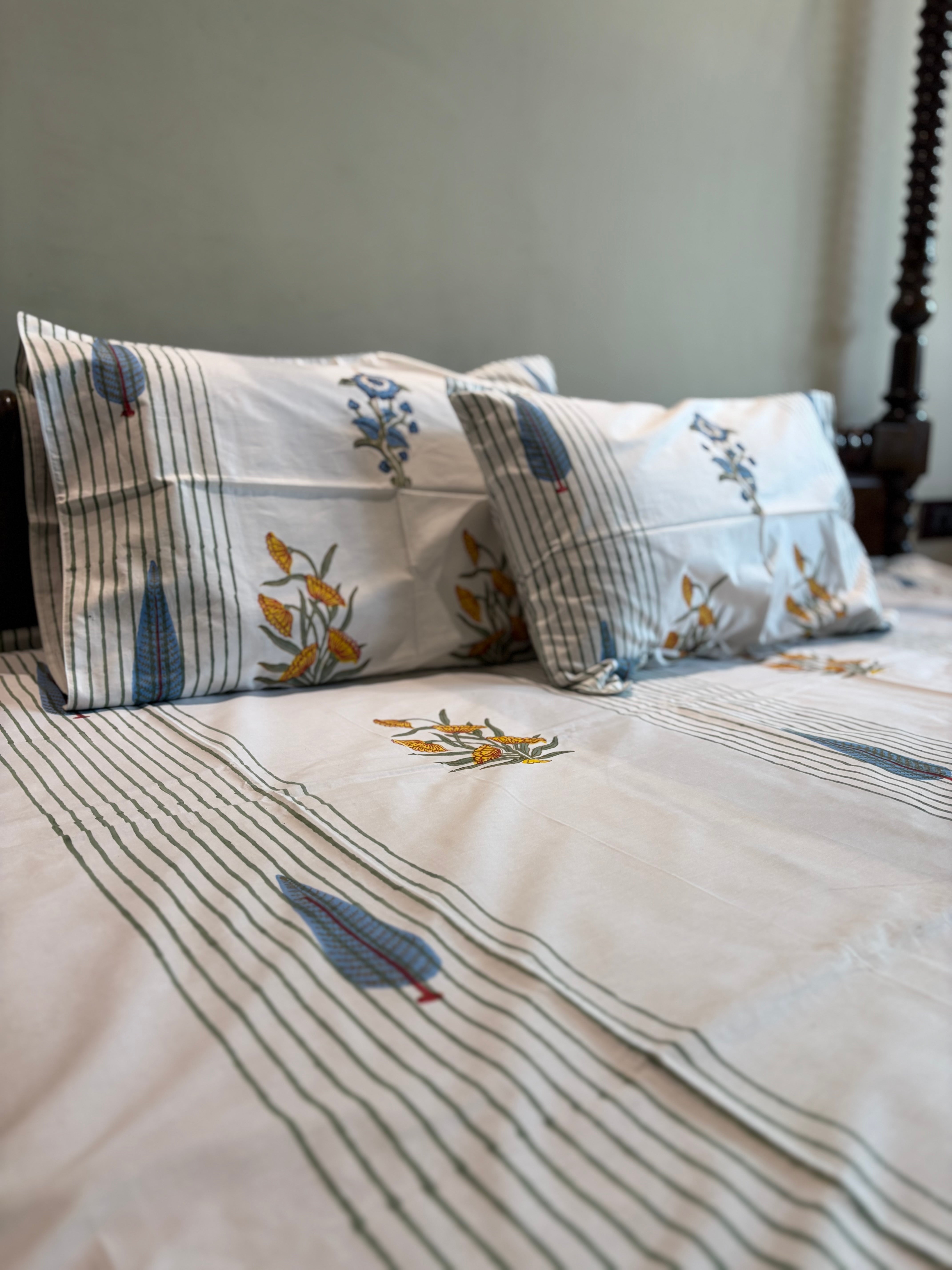 Percale Poppy Palm Jaipur Handblock Bedsheet